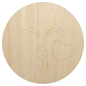 Kiss Face Heart Love Emoticon Unfinished Wood Shape Piece Cutout for DIY Craft Projects