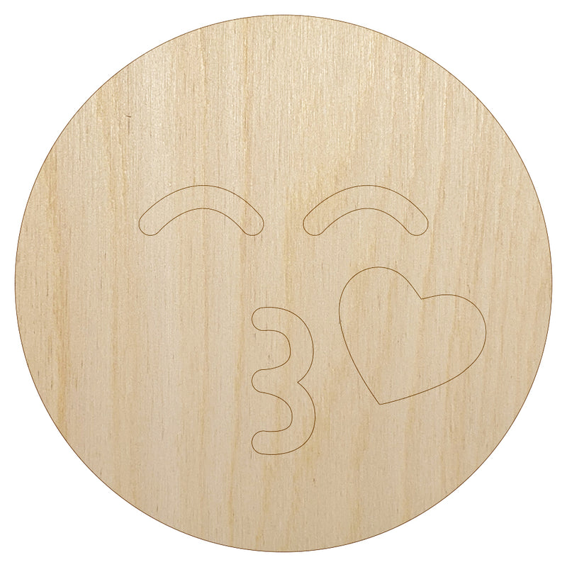 Kiss Face Heart Love Emoticon Unfinished Wood Shape Piece Cutout for DIY Craft Projects