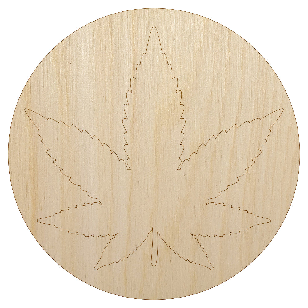 Marijuana Leaf in Circle Unfinished Wood Shape Piece Cutout for DIY Craft Projects