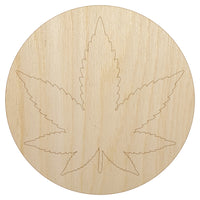 Marijuana Leaf in Circle Unfinished Wood Shape Piece Cutout for DIY Craft Projects