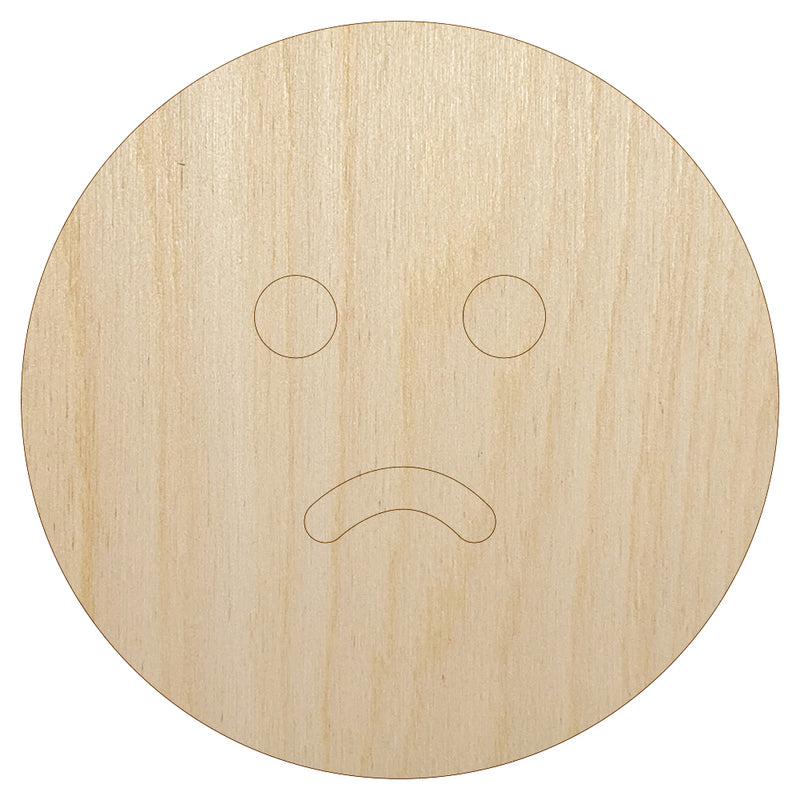 Sad Frown Face Emoticon Unfinished Wood Shape Piece Cutout for DIY Craft Projects