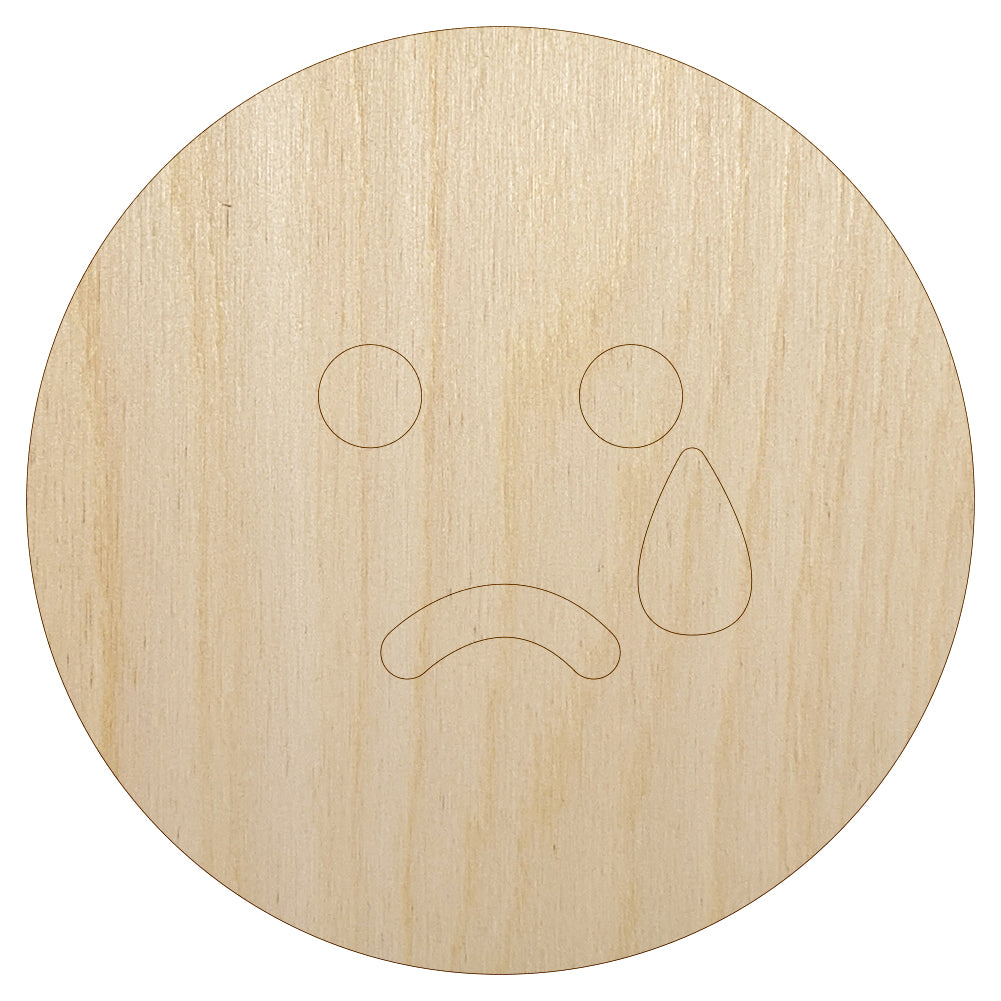 Sad Tear Crying Frown Face Emoticon Unfinished Wood Shape Piece Cutout for DIY Craft Projects