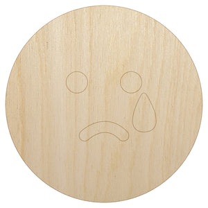 Sad Tear Crying Frown Face Emoticon Unfinished Wood Shape Piece Cutout for DIY Craft Projects