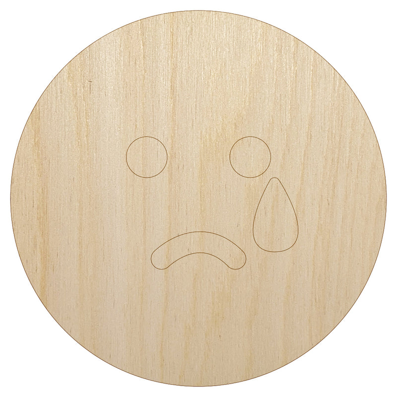 Sad Tear Crying Frown Face Emoticon Unfinished Wood Shape Piece Cutout for DIY Craft Projects