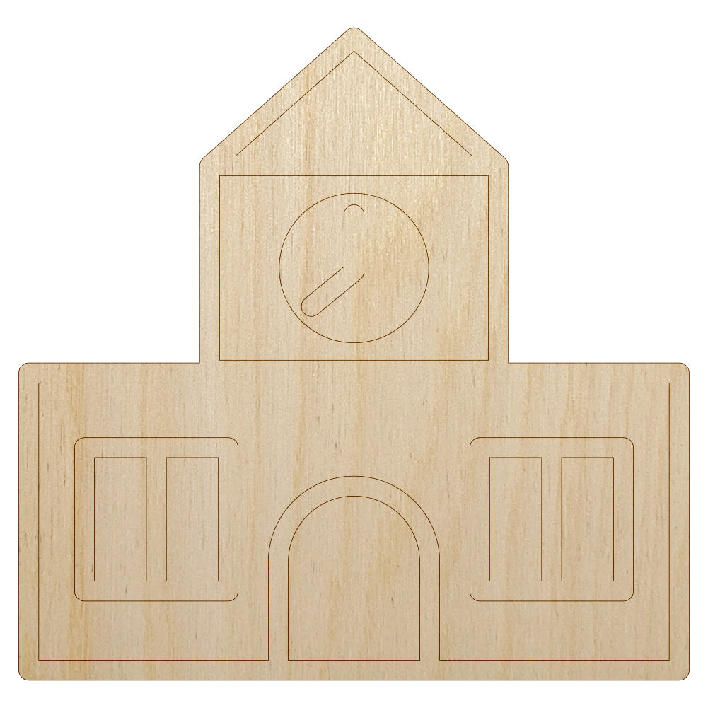 School Building Icon Unfinished Wood Shape Piece Cutout for DIY Craft Projects