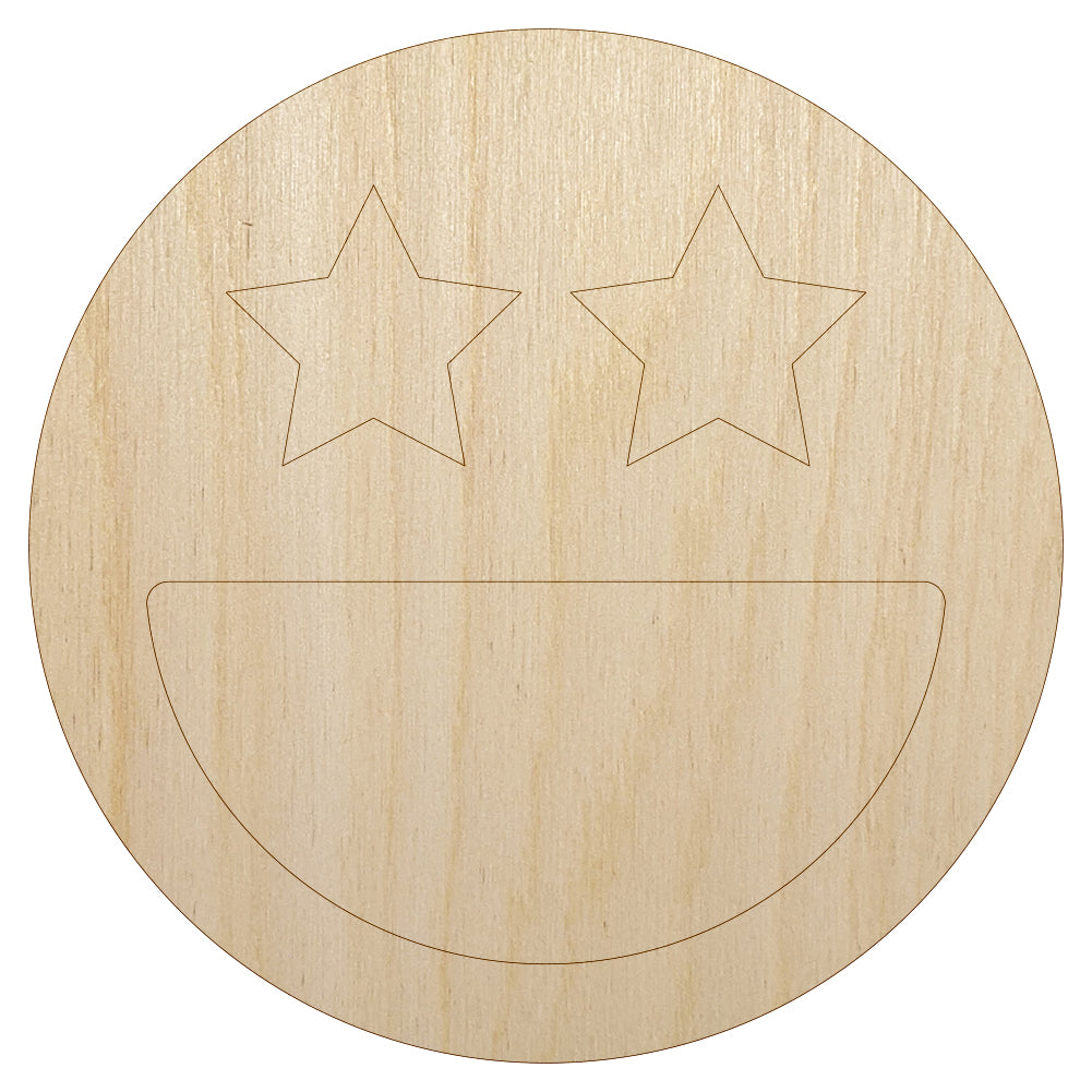 Star Eyes Happy Face Big Smile Mouth Emoticon Unfinished Wood Shape Piece Cutout for DIY Craft Projects