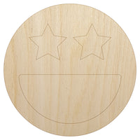 Star Eyes Happy Face Big Smile Mouth Emoticon Unfinished Wood Shape Piece Cutout for DIY Craft Projects