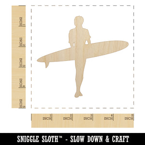 Surfer Surfing Walking with Surfboard Silhouette Unfinished Wood Shape Piece Cutout for DIY Craft Projects