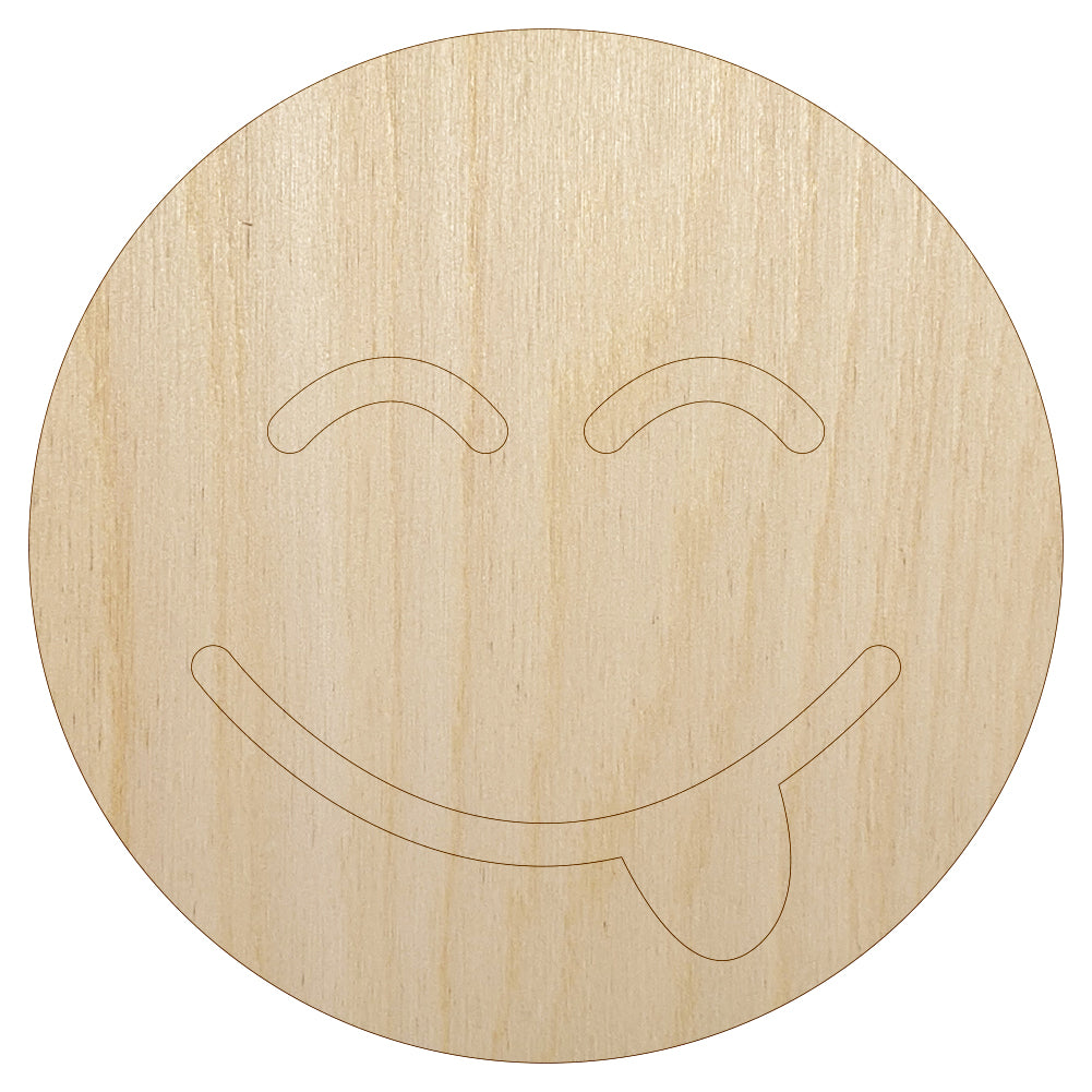 Tongue Out Face Emoticon Unfinished Wood Shape Piece Cutout for DIY Craft Projects