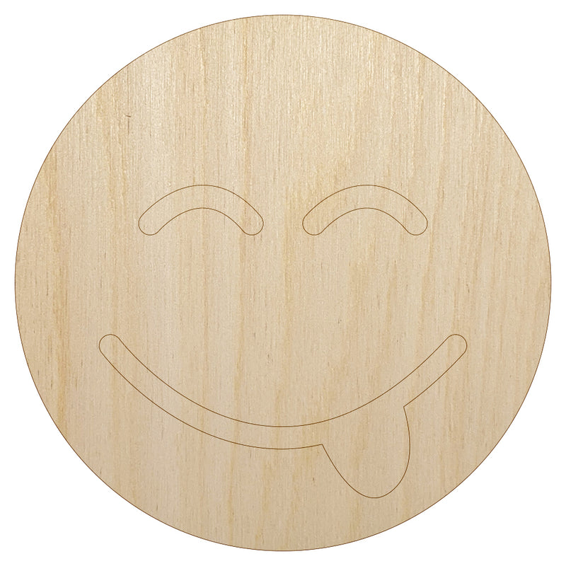 Tongue Out Face Emoticon Unfinished Wood Shape Piece Cutout for DIY Craft Projects