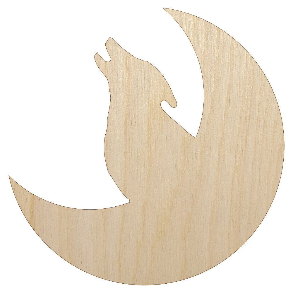 Wolf Howling with Moon Unfinished Wood Shape Piece Cutout for DIY Craft Projects