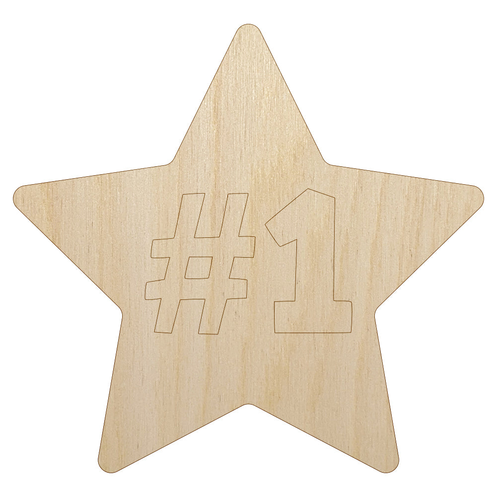 #1 Number One in Star Unfinished Wood Shape Piece Cutout for DIY Craft Projects