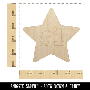 #1 Number One in Star Unfinished Wood Shape Piece Cutout for DIY Craft Projects