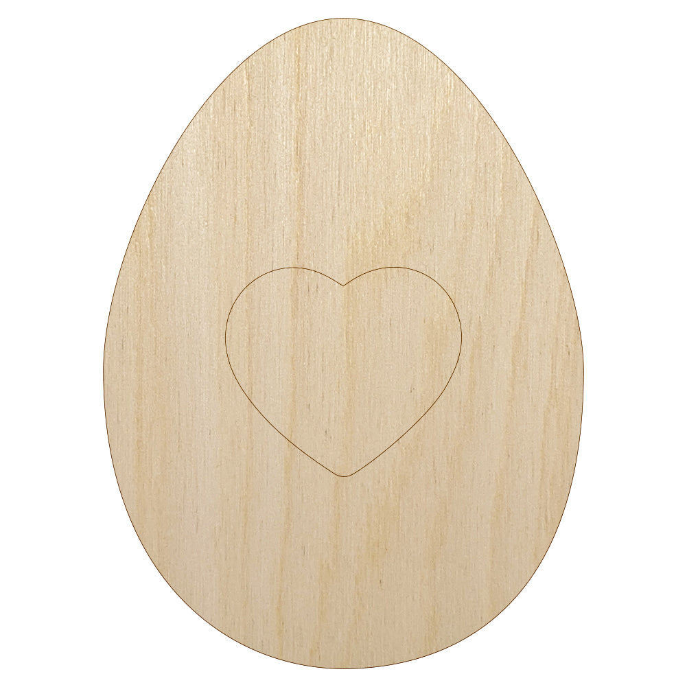 Egg Solid with Heart Unfinished Wood Shape Piece Cutout for DIY Craft Projects