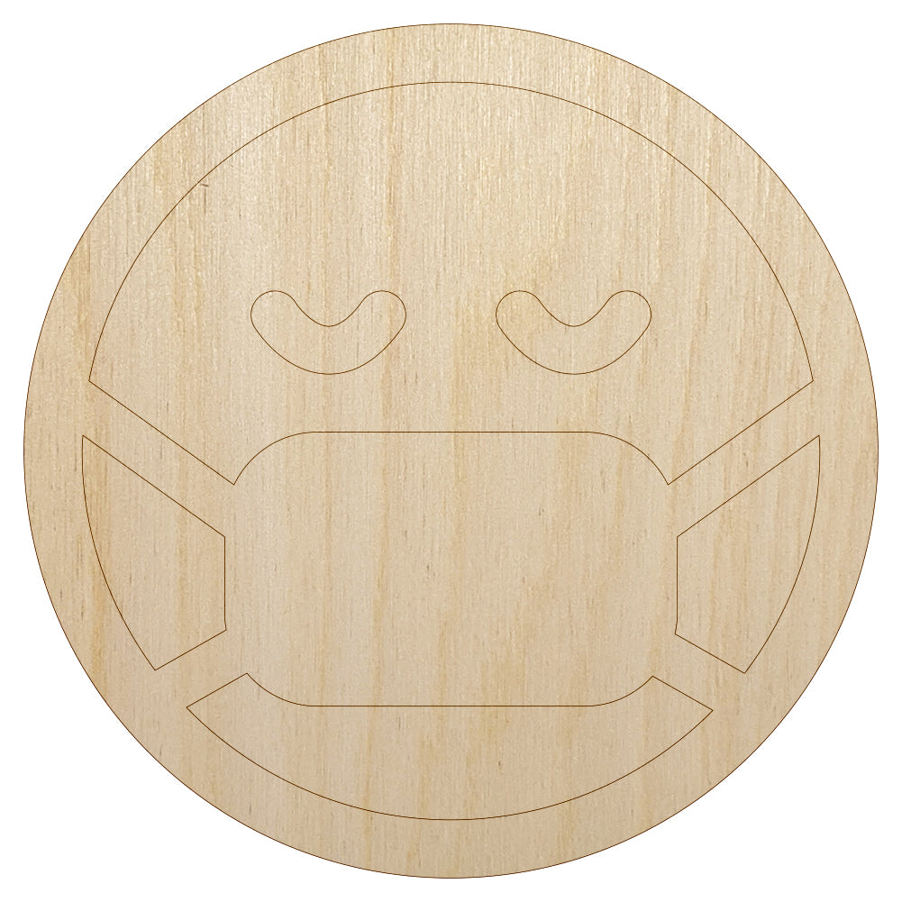 Face Mask Sick Health Emoticon Unfinished Wood Shape Piece Cutout for DIY Craft Projects