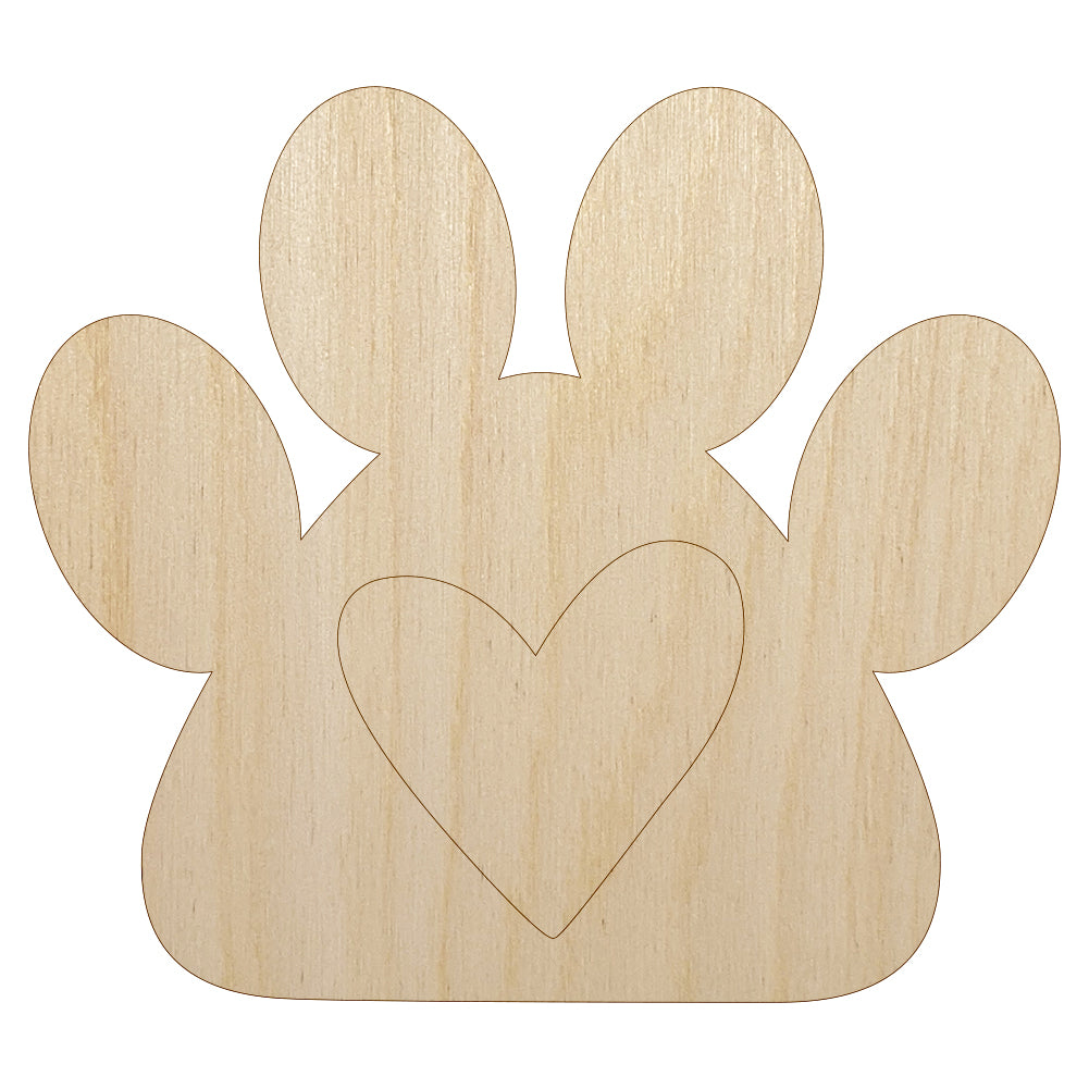 Paw Print with Heart Dog Unfinished Wood Shape Piece Cutout for DIY Craft Projects