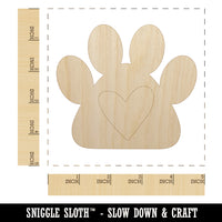 Paw Print with Heart Dog Unfinished Wood Shape Piece Cutout for DIY Craft Projects