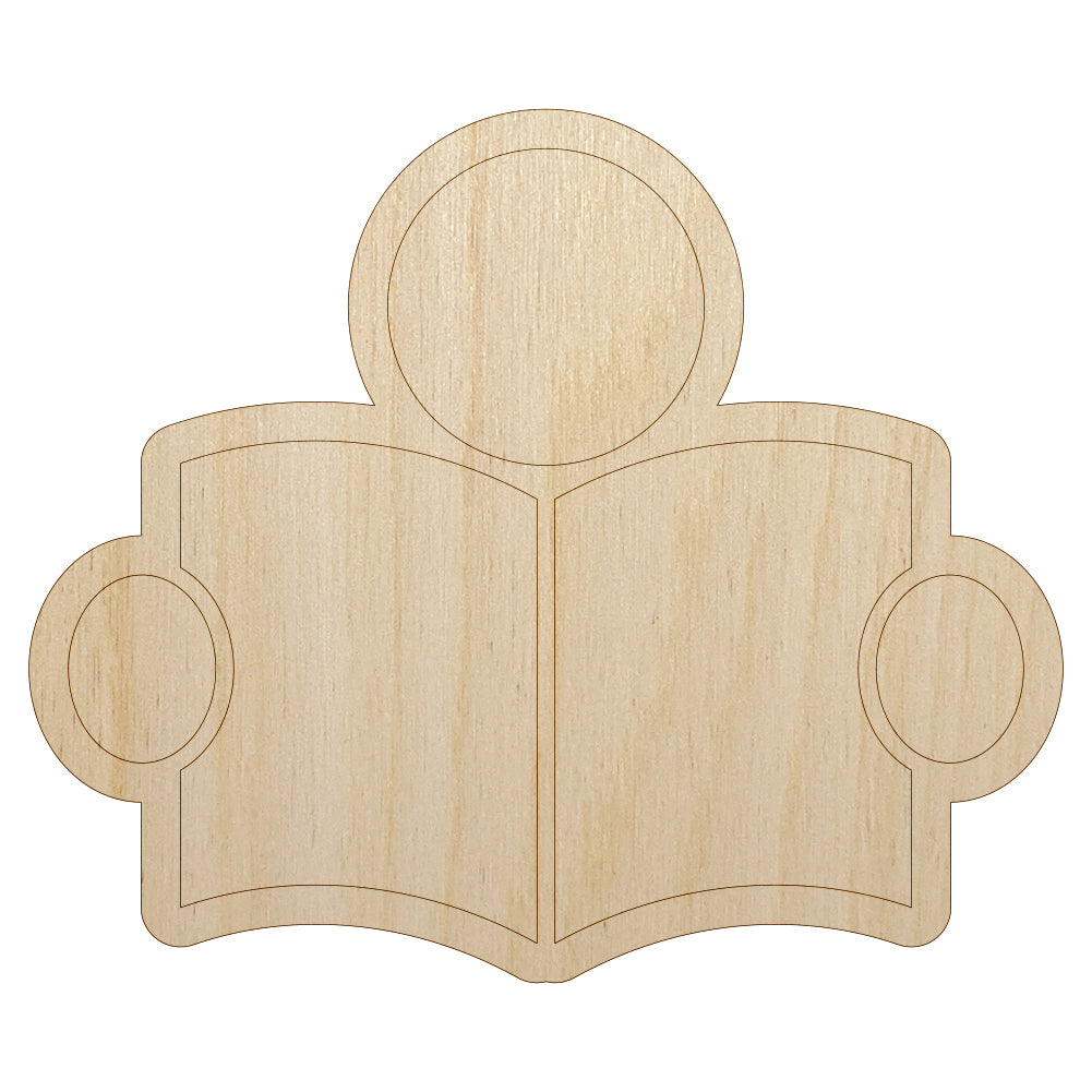 Reading Book Library Icon Unfinished Wood Shape Piece Cutout for DIY Craft Projects