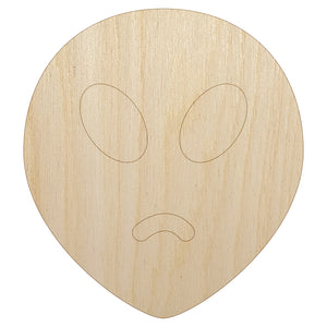 Sad Alien Emoticon Unfinished Wood Shape Piece Cutout for DIY Craft Projects