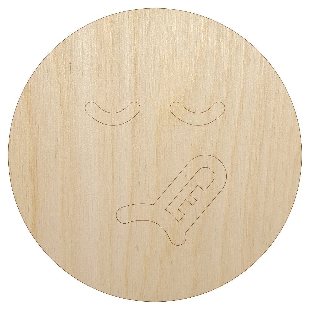 Sick Face Thermometer Emoticon Unfinished Wood Shape Piece Cutout for DIY Craft Projects