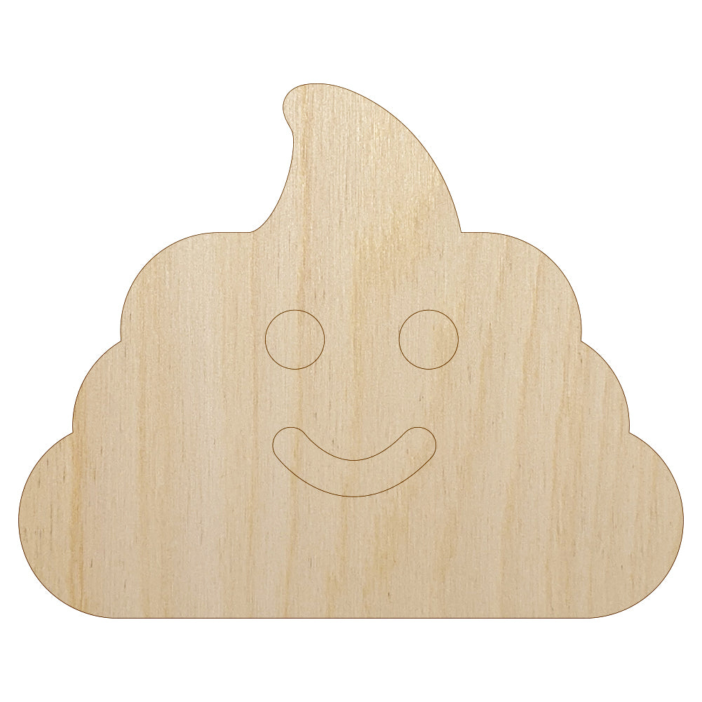 Smile Poop Face Emoticon Unfinished Wood Shape Piece Cutout for DIY Craft Projects