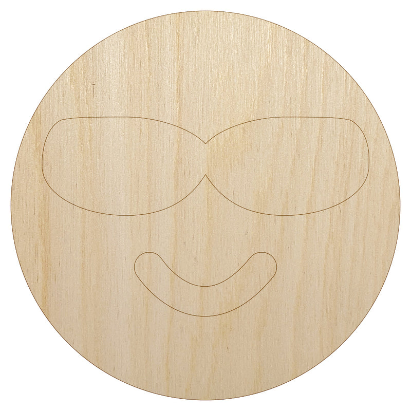 Sunglasses Cool Smile Happy Emoticon Unfinished Wood Shape Piece Cutout for DIY Craft Projects