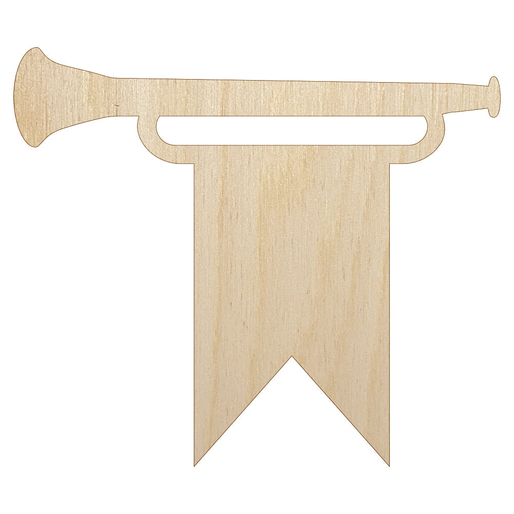 Trumpet and Banner Royal Medieval Unfinished Wood Shape Piece Cutout for DIY Craft Projects
