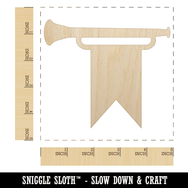 Trumpet and Banner Royal Medieval Unfinished Wood Shape Piece Cutout for DIY Craft Projects