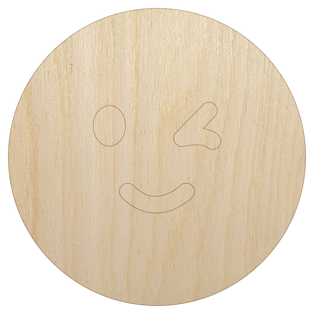 Winking Smiling Face Emoticon Unfinished Wood Shape Piece Cutout for DIY Craft Projects