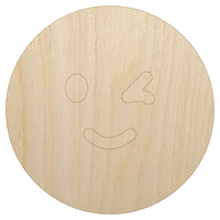 Winking Smiling Face Emoticon Unfinished Wood Shape Piece Cutout for DIY Craft Projects