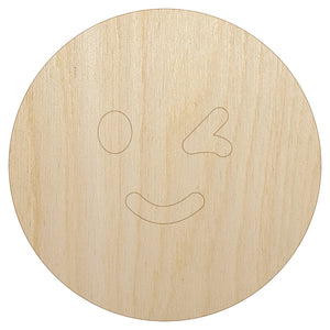 Winking Smiling Face Emoticon Unfinished Wood Shape Piece Cutout for DIY Craft Projects