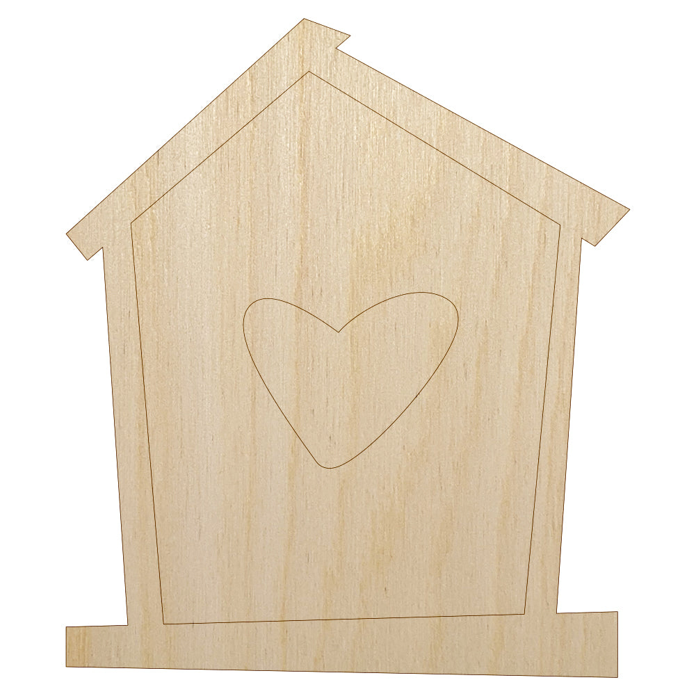 Birdhouse with Heart Unfinished Wood Shape Piece Cutout for DIY Craft Projects