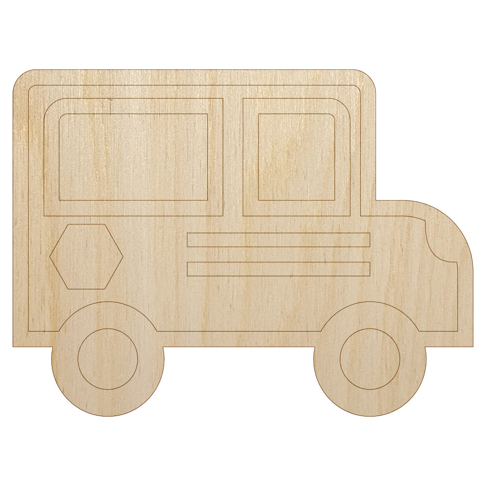 School Bus Icon Unfinished Wood Shape Piece Cutout for DIY Craft Projects