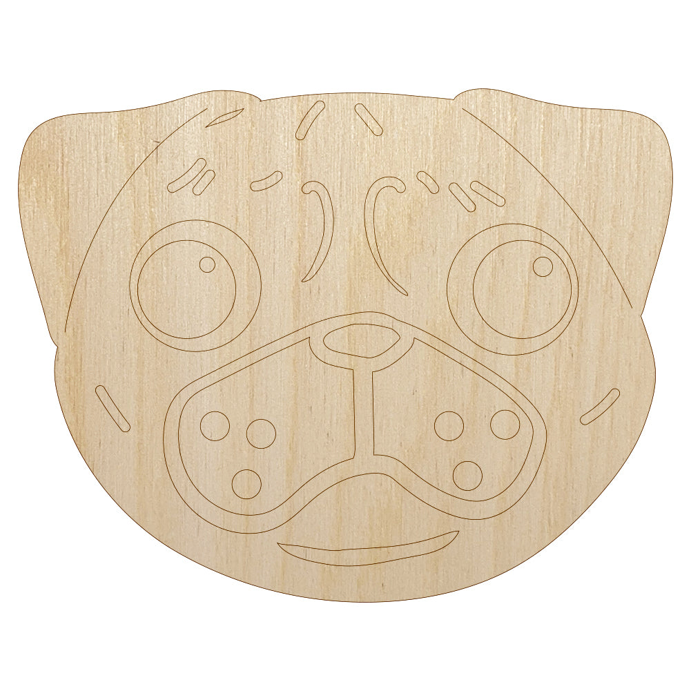 Pug Face Unfinished Wood Shape Piece Cutout for DIY Craft Projects