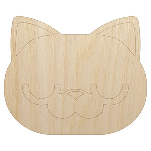 Round Cat Face Bored Unfinished Wood Shape Piece Cutout for DIY Craft Projects