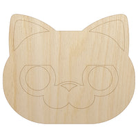 Round Cat Face Concerned Unfinished Wood Shape Piece Cutout for DIY Craft Projects