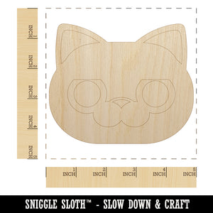 Round Cat Face Concerned Unfinished Wood Shape Piece Cutout for DIY Craft Projects