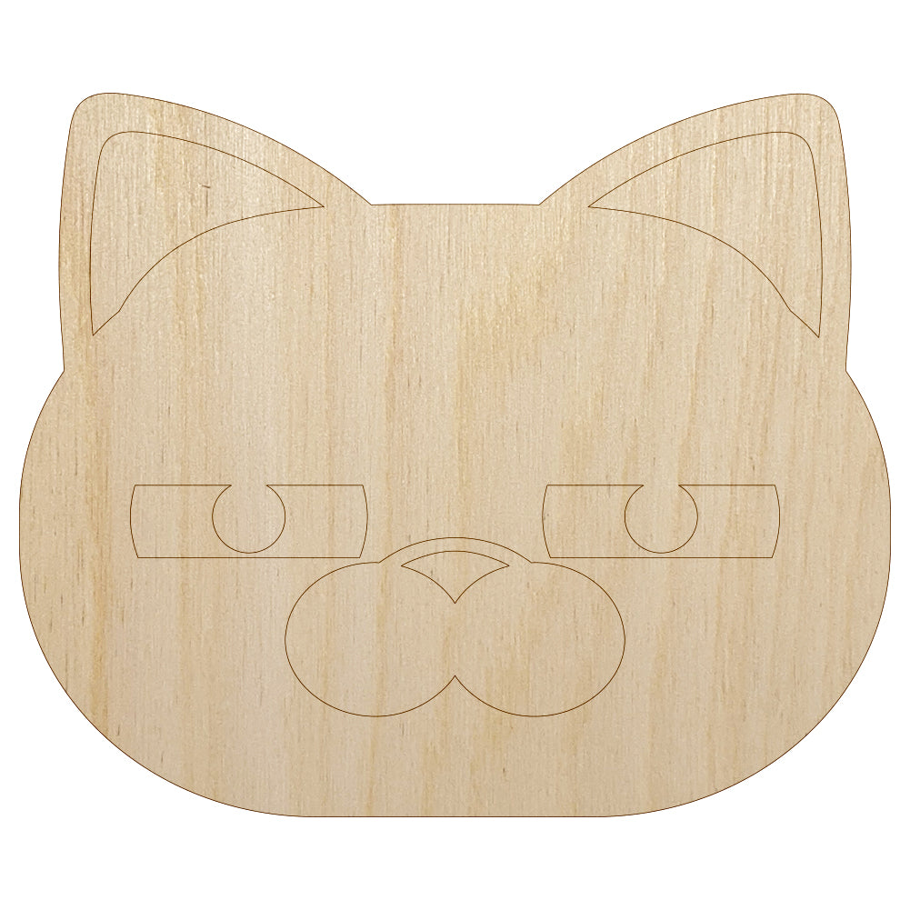 Round Cat Face Doubtful Unfinished Wood Shape Piece Cutout for DIY Craft Projects