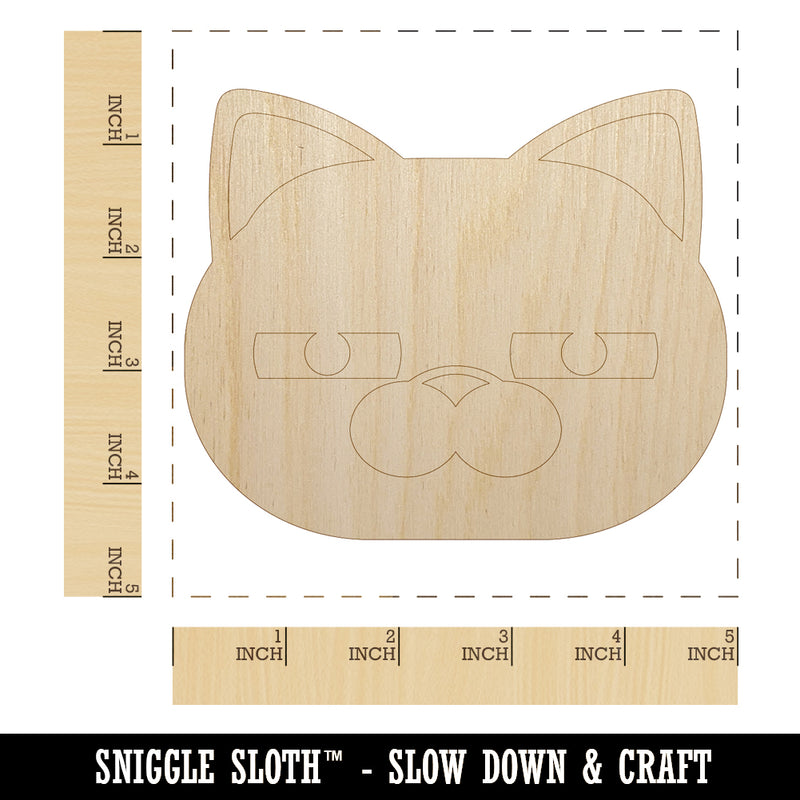 Round Cat Face Doubtful Unfinished Wood Shape Piece Cutout for DIY Craft Projects