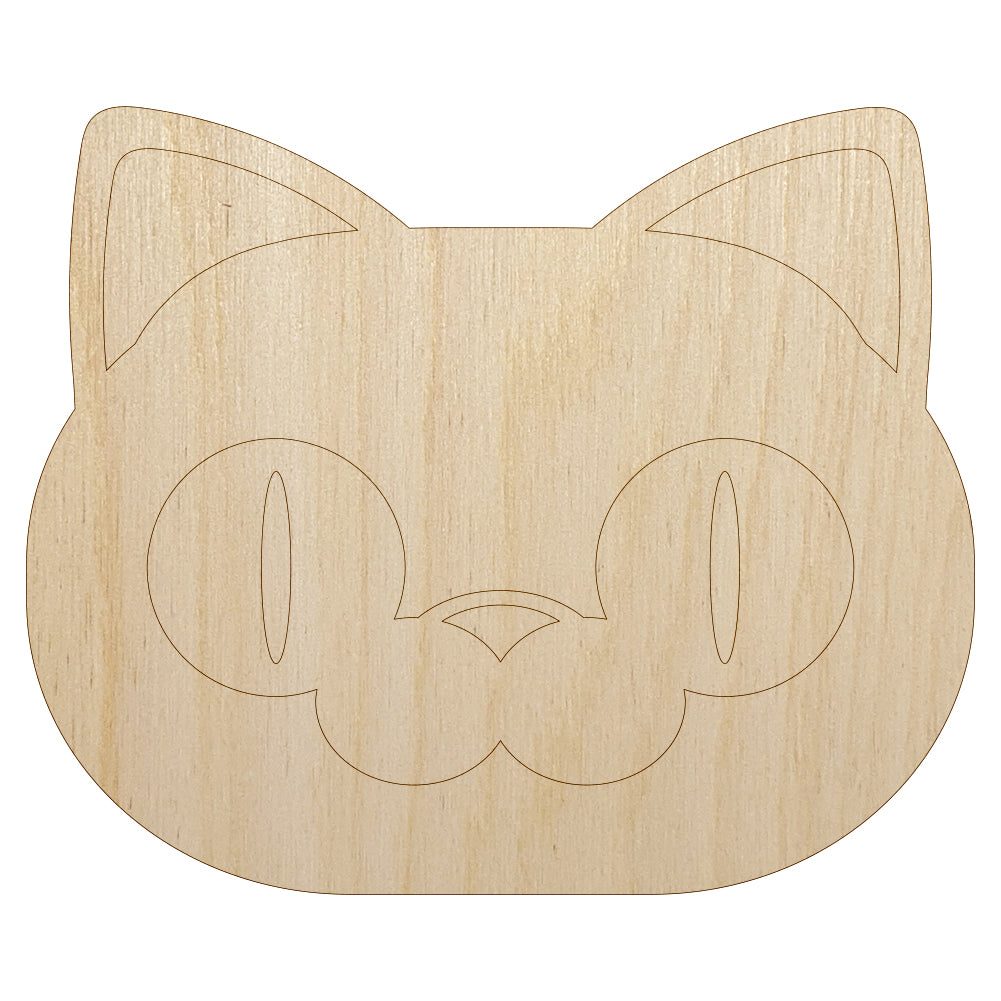 Round Cat Face Excited Unfinished Wood Shape Piece Cutout for DIY Craft Projects