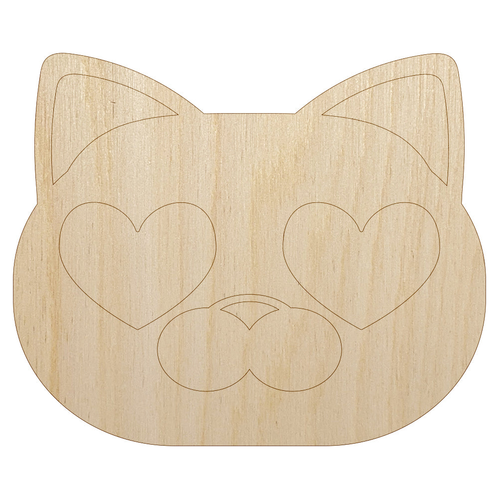 Round Cat Face Love Heart Eyes Unfinished Wood Shape Piece Cutout for DIY Craft Projects
