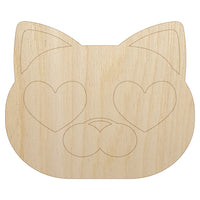 Round Cat Face Love Heart Eyes Unfinished Wood Shape Piece Cutout for DIY Craft Projects