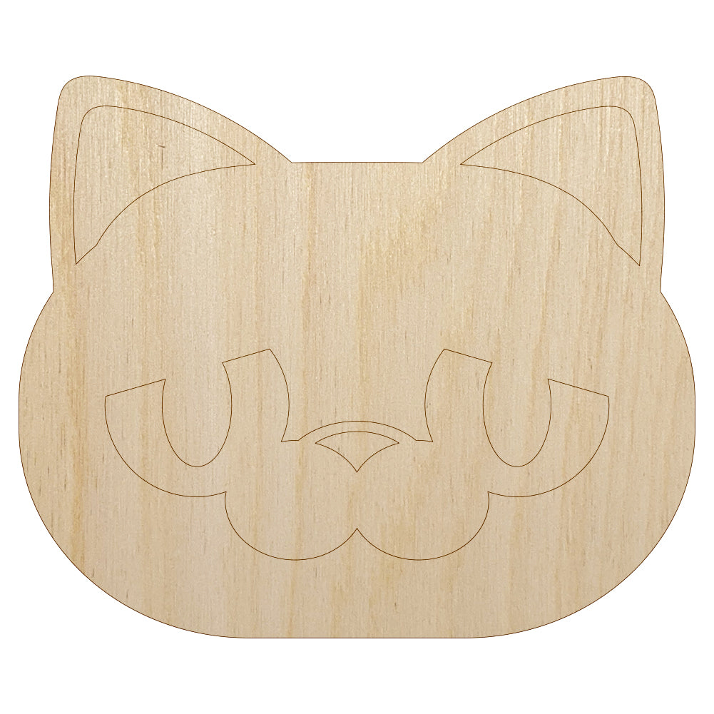 Round Cat Face Sad Unfinished Wood Shape Piece Cutout for DIY Craft Projects
