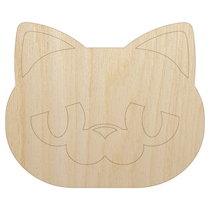 Round Cat Face Sad Unfinished Wood Shape Piece Cutout for DIY Craft Projects