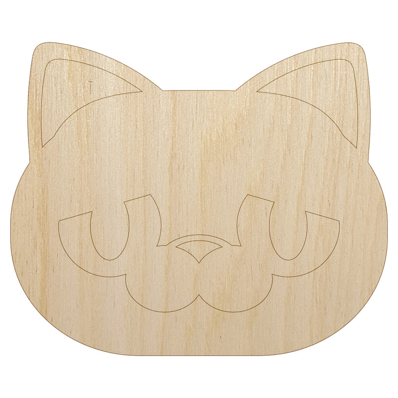 Round Cat Face Sad Unfinished Wood Shape Piece Cutout for DIY Craft Projects