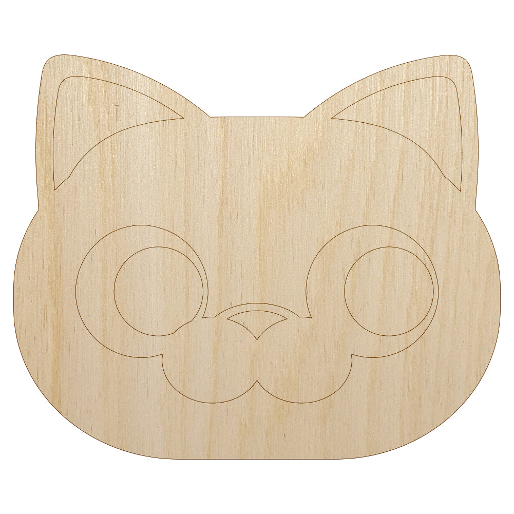 Round Cat Face Side Eye Unfinished Wood Shape Piece Cutout for DIY Craft Projects