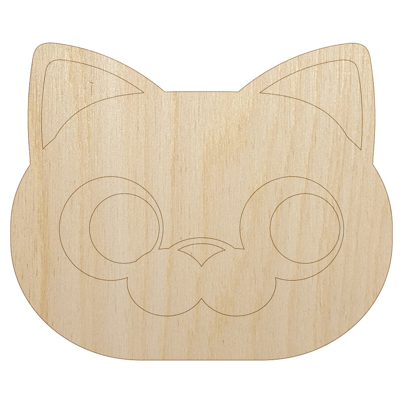 Round Cat Face Side Eye Unfinished Wood Shape Piece Cutout for DIY Craft Projects