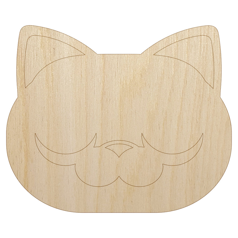 Round Cat Face Sleepy Unfinished Wood Shape Piece Cutout for DIY Craft Projects