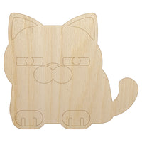 Round Cat Skeptical Unfinished Wood Shape Piece Cutout for DIY Craft Projects