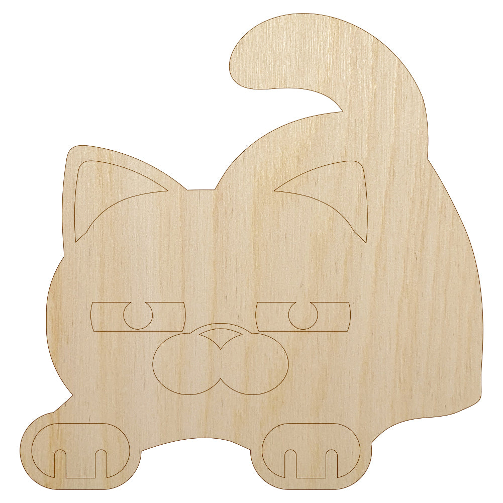 Round Cat Stretching Unfinished Wood Shape Piece Cutout for DIY Craft Projects